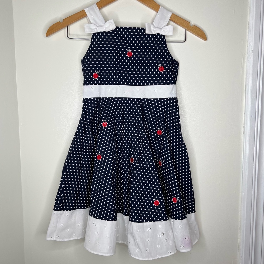 Free w/ Purchase Rare, Too! polka dot embroidered ladybug navy white dress